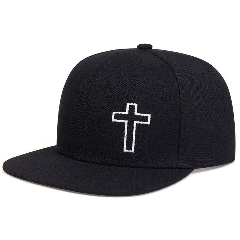 Men Cross Embroidered Hip Hop Hat Outdoor Adjustable Sunscreen Leisure Hat Spring Summer Travel Tourism Beach Vacation