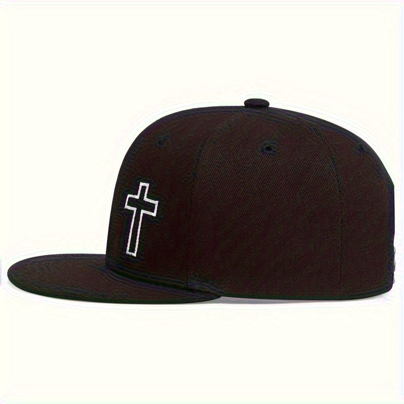 Men Cross Embroidered Hip Hop Hat Outdoor Adjustable Sunscreen Leisure Hat Spring Summer Travel Tourism Beach Vacation