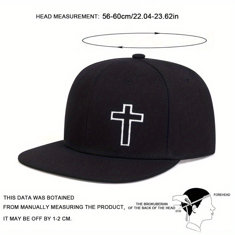 Men Cross Embroidered Hip Hop Hat Outdoor Adjustable Sunscreen Leisure Hat Spring Summer Travel Tourism Beach Vacation