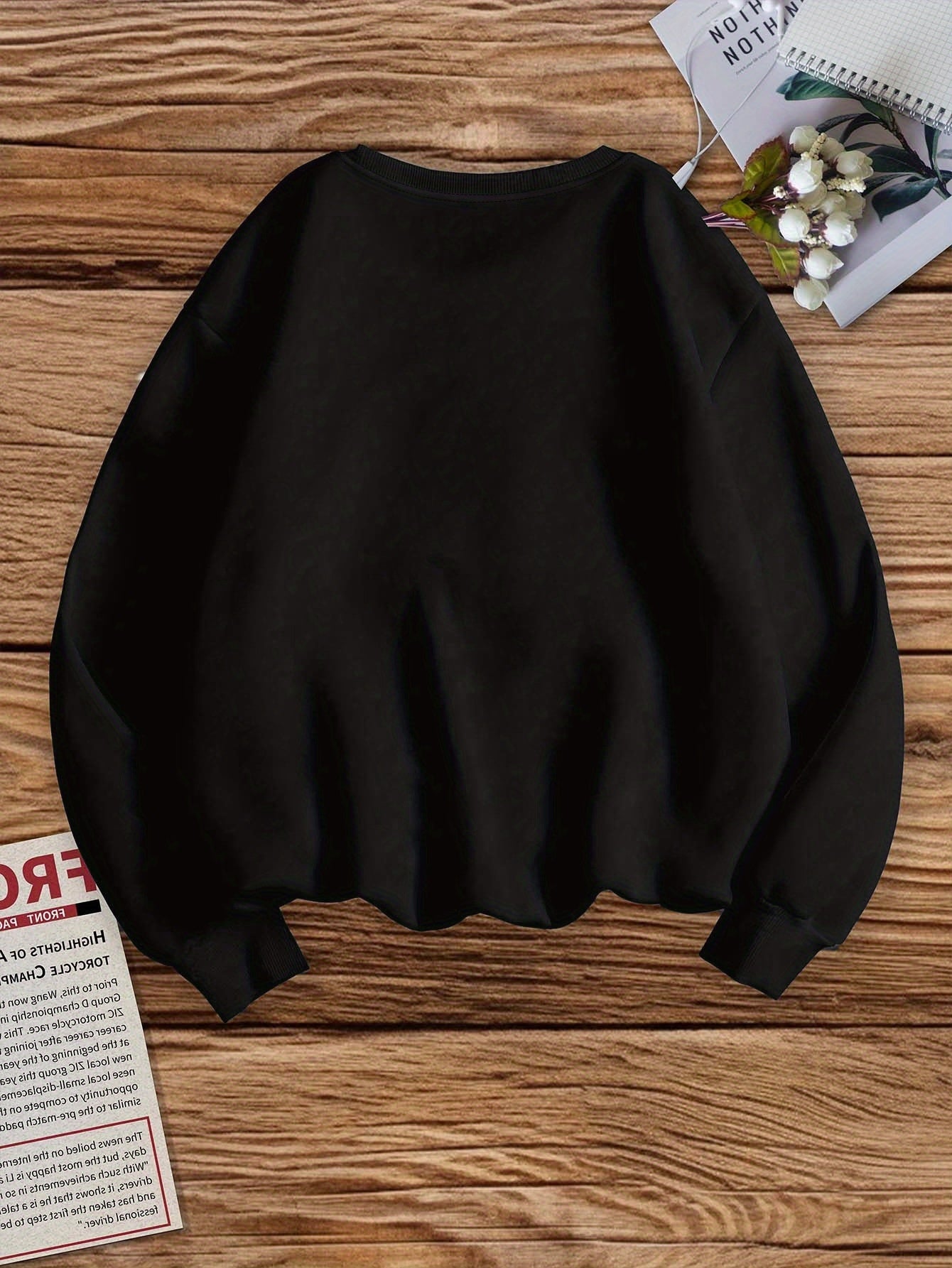 Cozy 'Knit Chicks' Geometric Pattern Women's Sweatshirt - Soft Polyester, Light Gray with Pink Embroidery, Long Sleeve, Round Neck, Machine Washable - Perfect for Fall/Winter Casual Wear