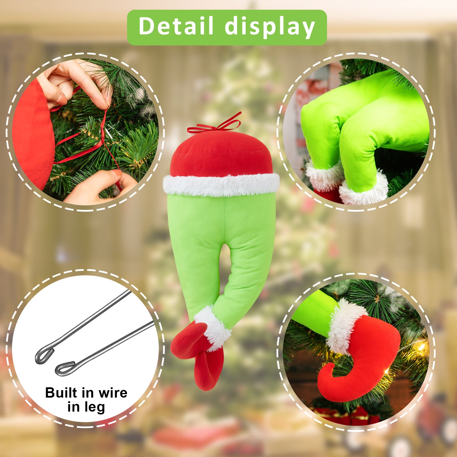 Christmas Elf Legs Ornament - Green Stuffed Thief Legs for Wreath Indoor Christmas Decorations