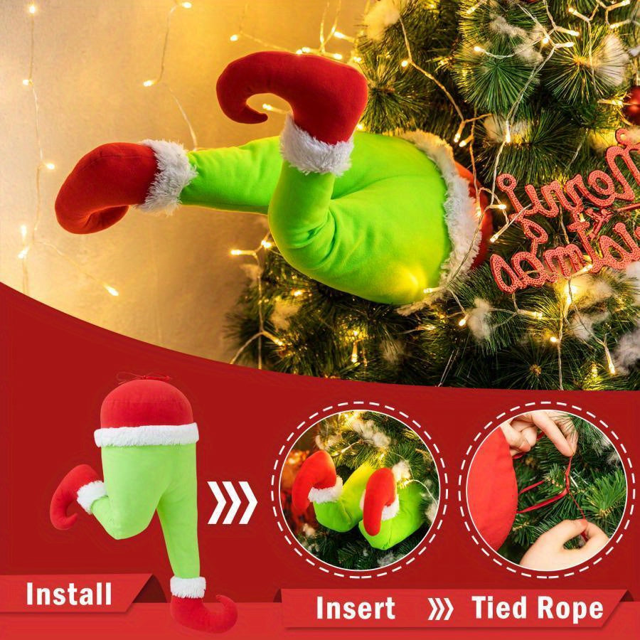 Christmas Elf Legs Ornament - Green Stuffed Thief Legs for Wreath Indoor Christmas Decorations
