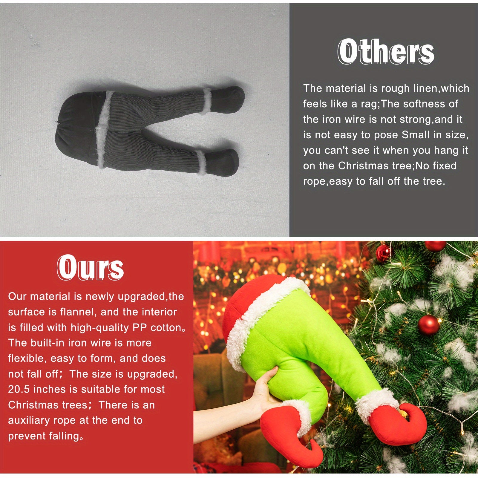 Christmas Elf Legs Ornament - Green Stuffed Thief Legs for Wreath Indoor Christmas Decorations