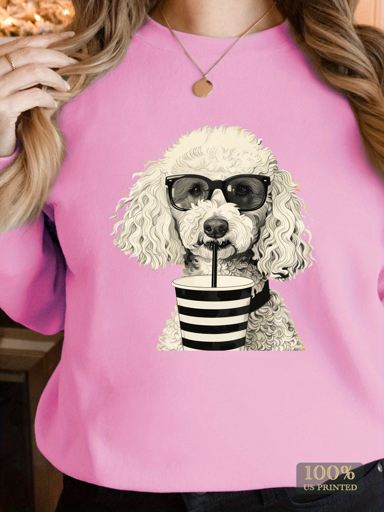 white poodle with sunglasses women's sweatshirts