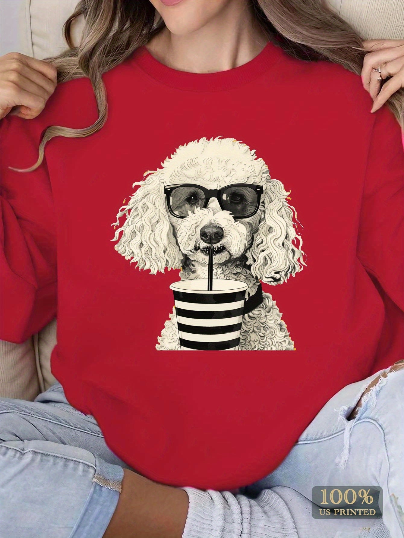white poodle with sunglasses women's sweatshirts