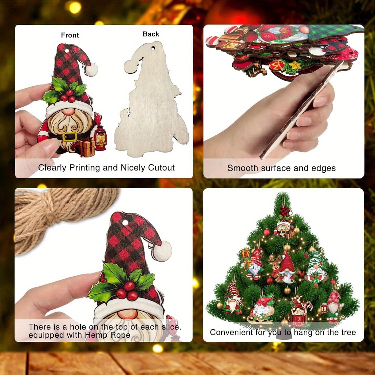 Wooden Santa Gnomes - Handcrafted 36 Different Designs Christmas Ornaments Set for Xmas Tree and Home Decor