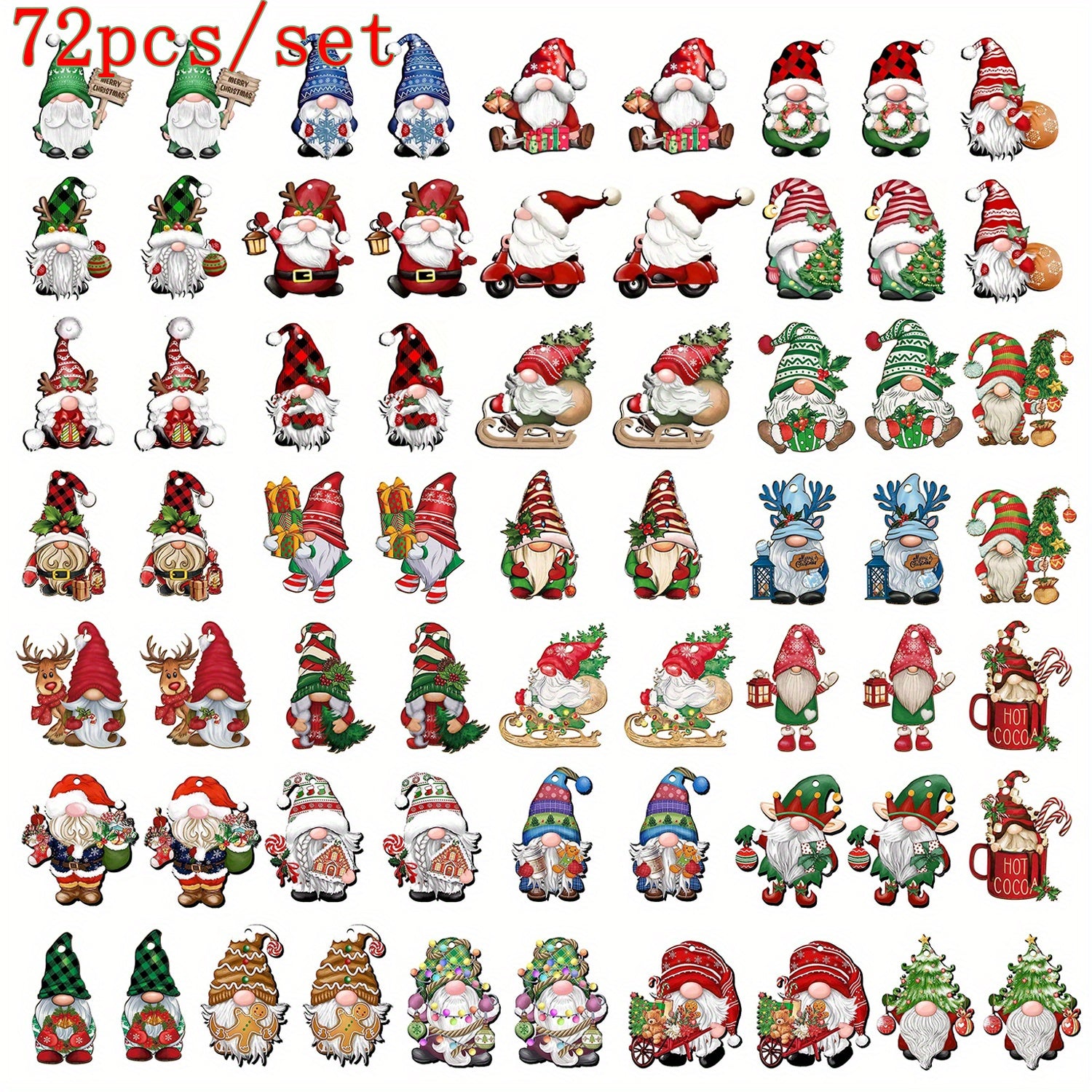 Wooden Santa Gnomes - Handcrafted 36 Different Designs Christmas Ornaments Set for Xmas Tree and Home Decor