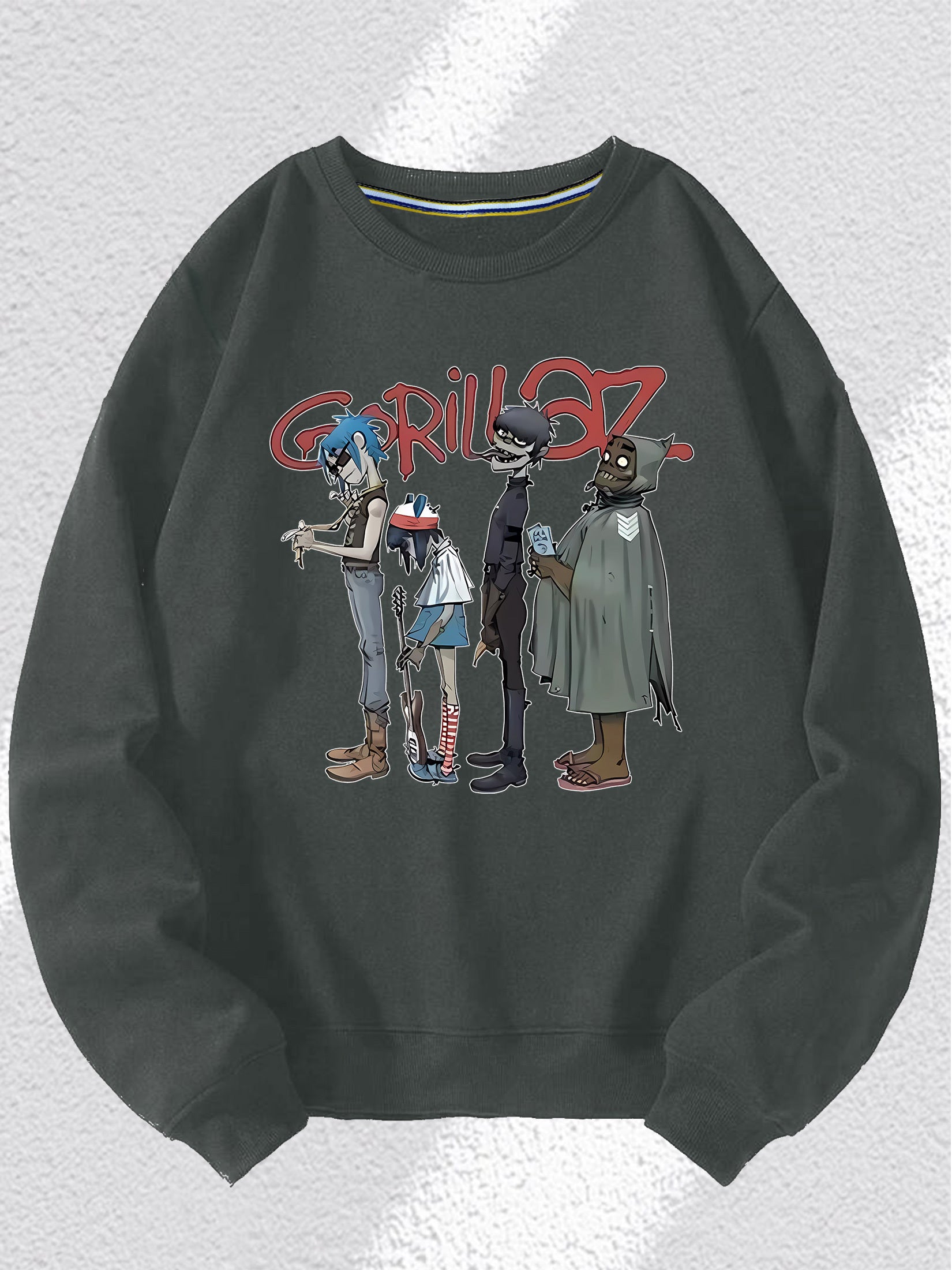 90's Retro Y2K Pattern Print Long Sleeve Comfortable Sweater for Men and Women, Punk Rock Band Gorillaz Inspired, Casual Fashion All-Rounder for Commuter, Sports, and Outdoor Activities