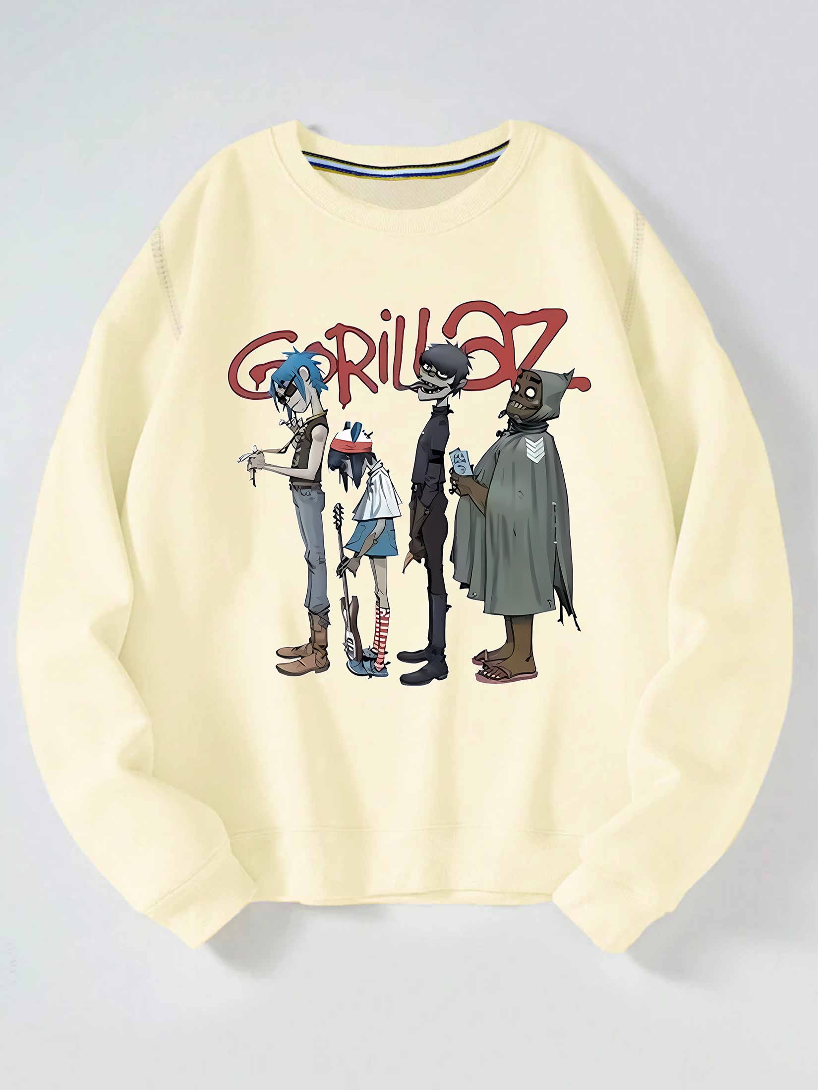90's Retro Y2K Pattern Print Long Sleeve Comfortable Sweater for Men and Women, Punk Rock Band Gorillaz Inspired, Casual Fashion All-Rounder for Commuter, Sports, and Outdoor Activities