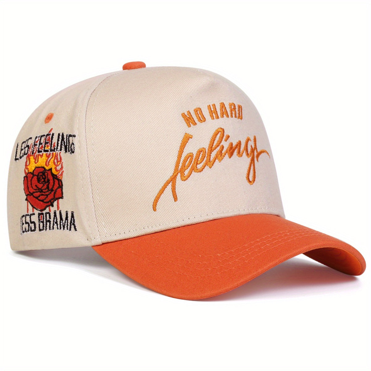 Men Letter NO HARD Side Rose Embroidered Baseball Cap, Outdoor Sport Adjustable Sunscreen Leisure Hat, For Spring Autumn Travel Tourism Beach Vacation