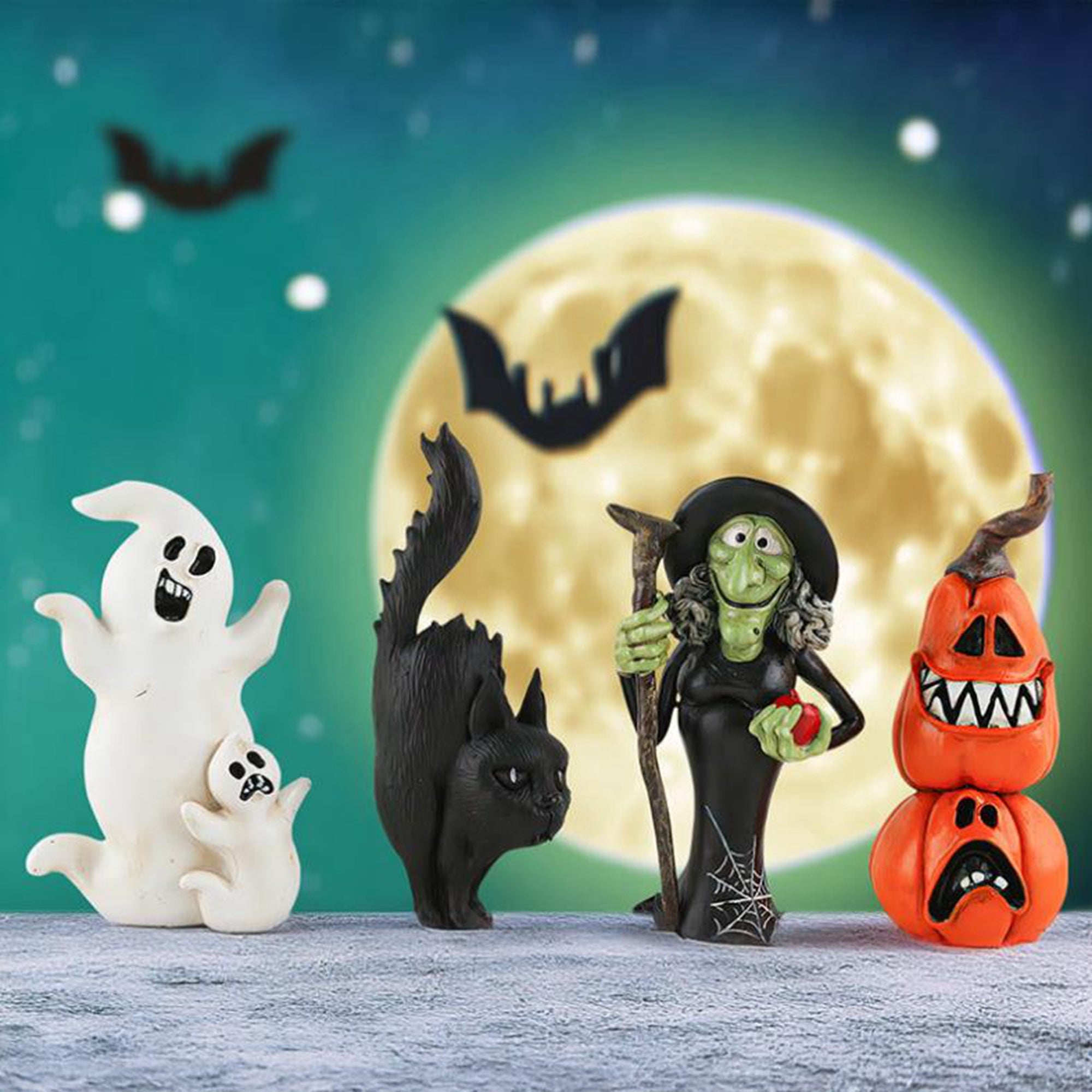 Halloween Tiered Tray Decorations, Spooky Witch Black Cat Ghost Pumpkin Figurines Table Centerpiece for Home