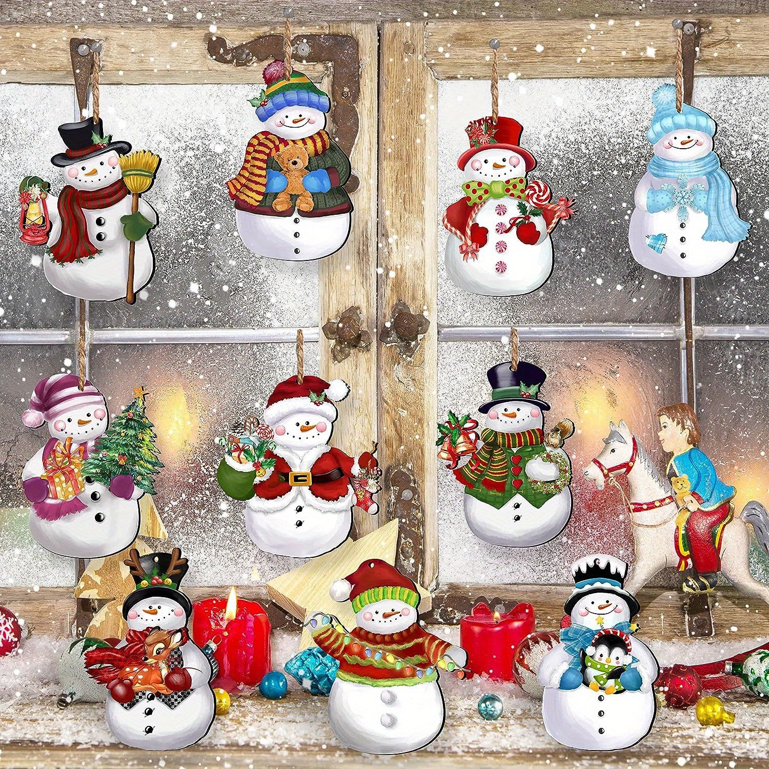 Wooden Snowman Ornaments, Hanging Christmas Tree Decorations, Festive Holiday Garden Decor, Durable Wood Yard Signs, with No Electricity Needed for Christmas