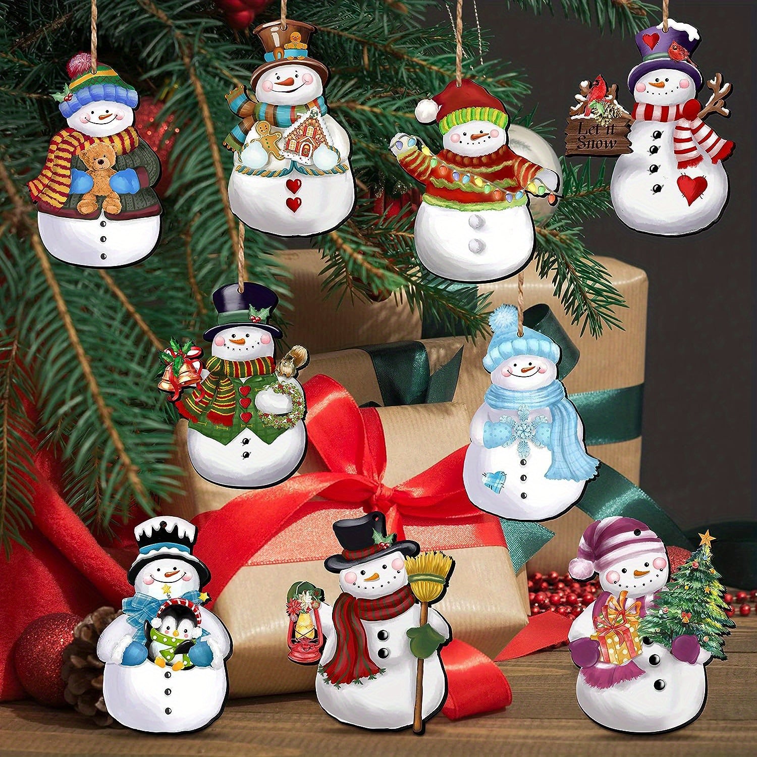 Wooden Snowman Ornaments, Hanging Christmas Tree Decorations, Festive Holiday Garden Decor, Durable Wood Yard Signs, with No Electricity Needed for Christmas