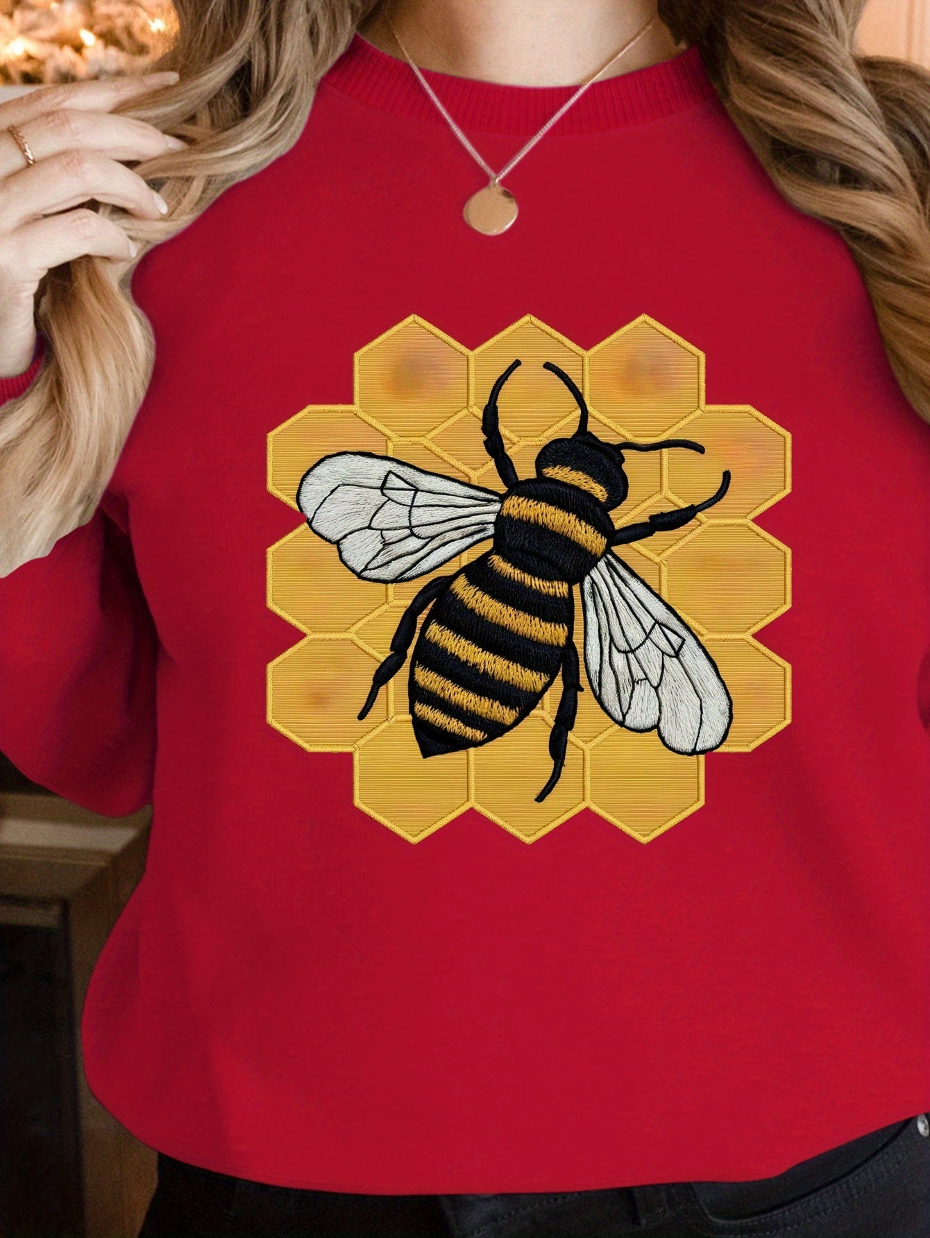 detailed embroidered bee illustration women's sweatshirts