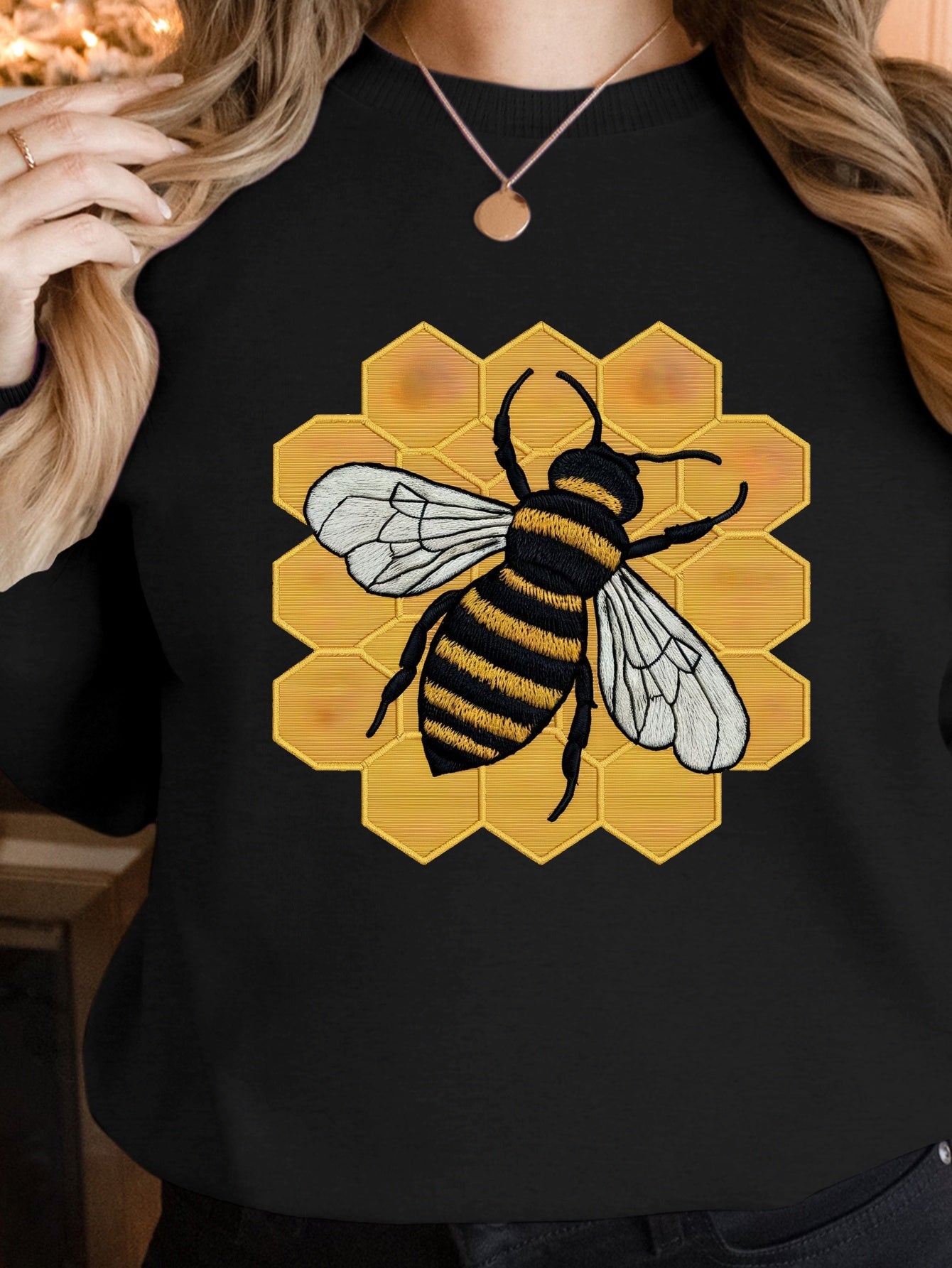 detailed embroidered bee illustration women's sweatshirts