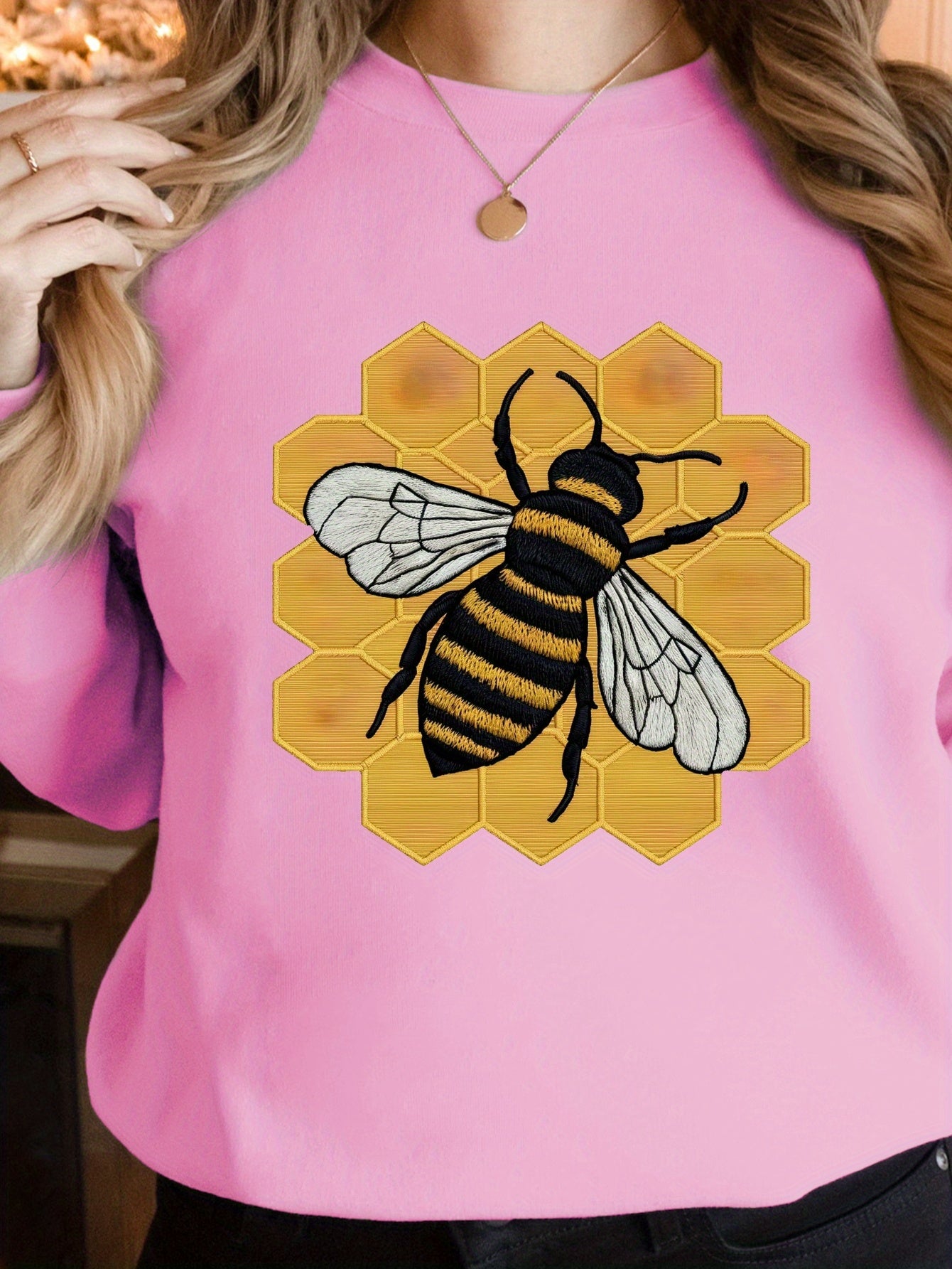 detailed embroidered bee illustration women's sweatshirts