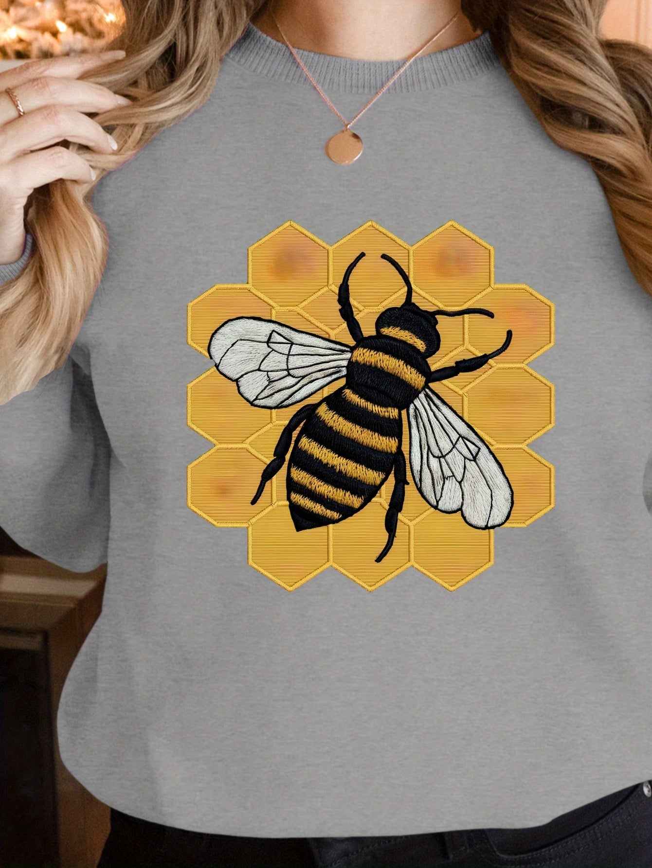 detailed embroidered bee illustration women's sweatshirts