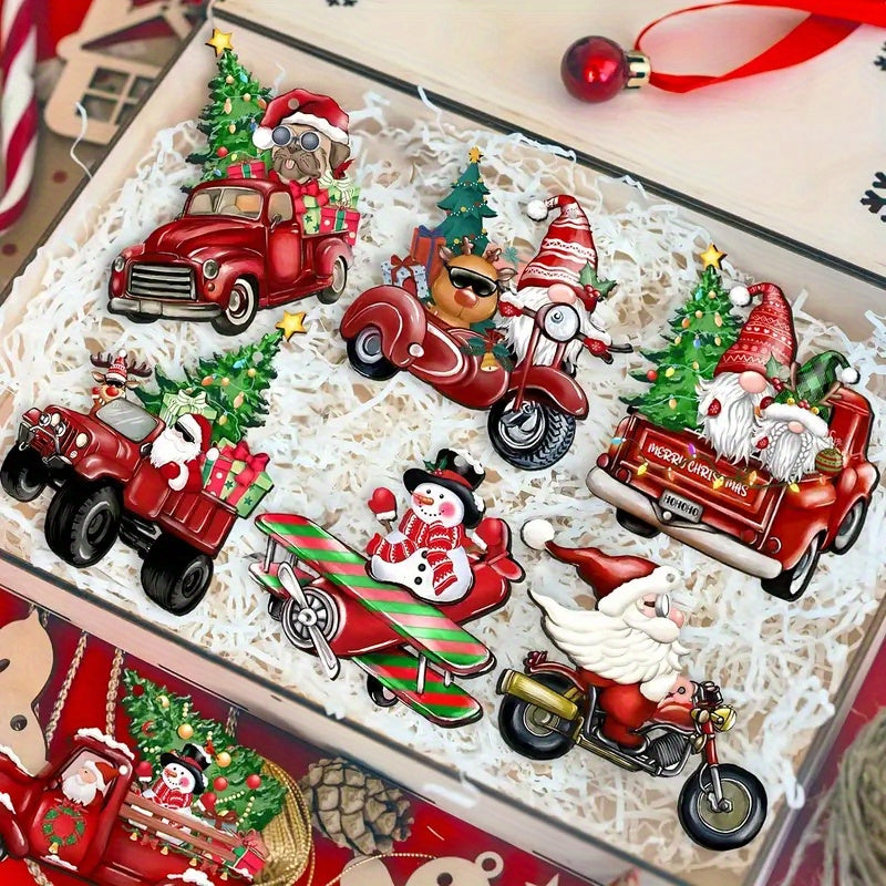 48pcs With Rope Christmas Truck Wood Ornaments - Red Truck Wooden Hanging Decor Gnomes Santa Claus Ornaments For Xmas Tree Decoration Holiday Parties Craft Supplies Living Room, Bedroom, Office, Window, Mantel, Tabletop Decor