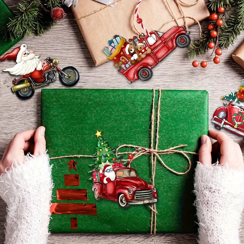 48pcs With Rope Christmas Truck Wood Ornaments - Red Truck Wooden Hanging Decor Gnomes Santa Claus Ornaments For Xmas Tree Decoration Holiday Parties Craft Supplies Living Room, Bedroom, Office, Window, Mantel, Tabletop Decor