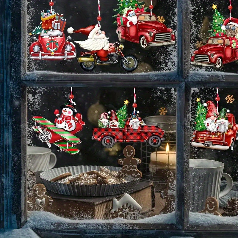 48pcs With Rope Christmas Truck Wood Ornaments - Red Truck Wooden Hanging Decor Gnomes Santa Claus Ornaments For Xmas Tree Decoration Holiday Parties Craft Supplies Living Room, Bedroom, Office, Window, Mantel, Tabletop Decor