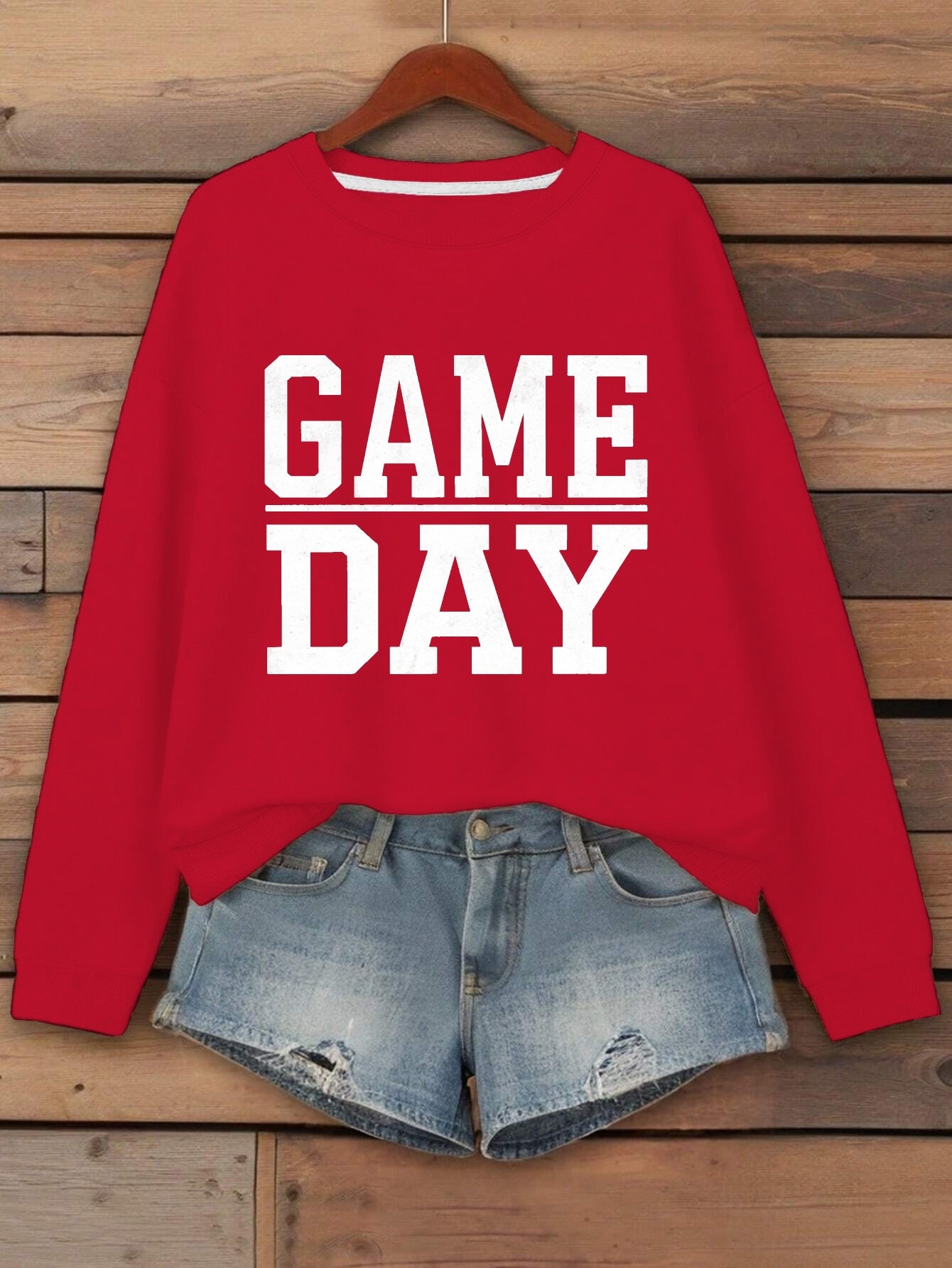 GAME DAY Print Pullover Sweatshirt, Casual Long Sleeve Crew Neck Sweatshirt, Women's Clothing