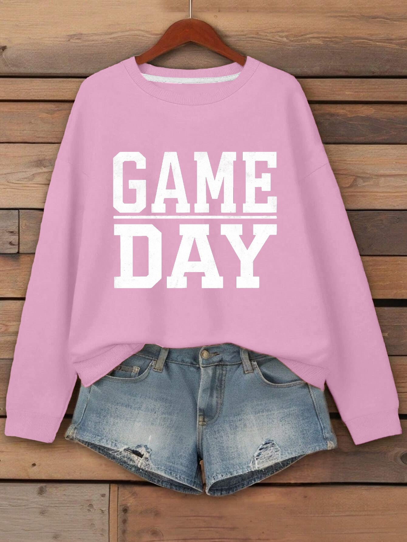 GAME DAY Print Pullover Sweatshirt, Casual Long Sleeve Crew Neck Sweatshirt, Women's Clothing