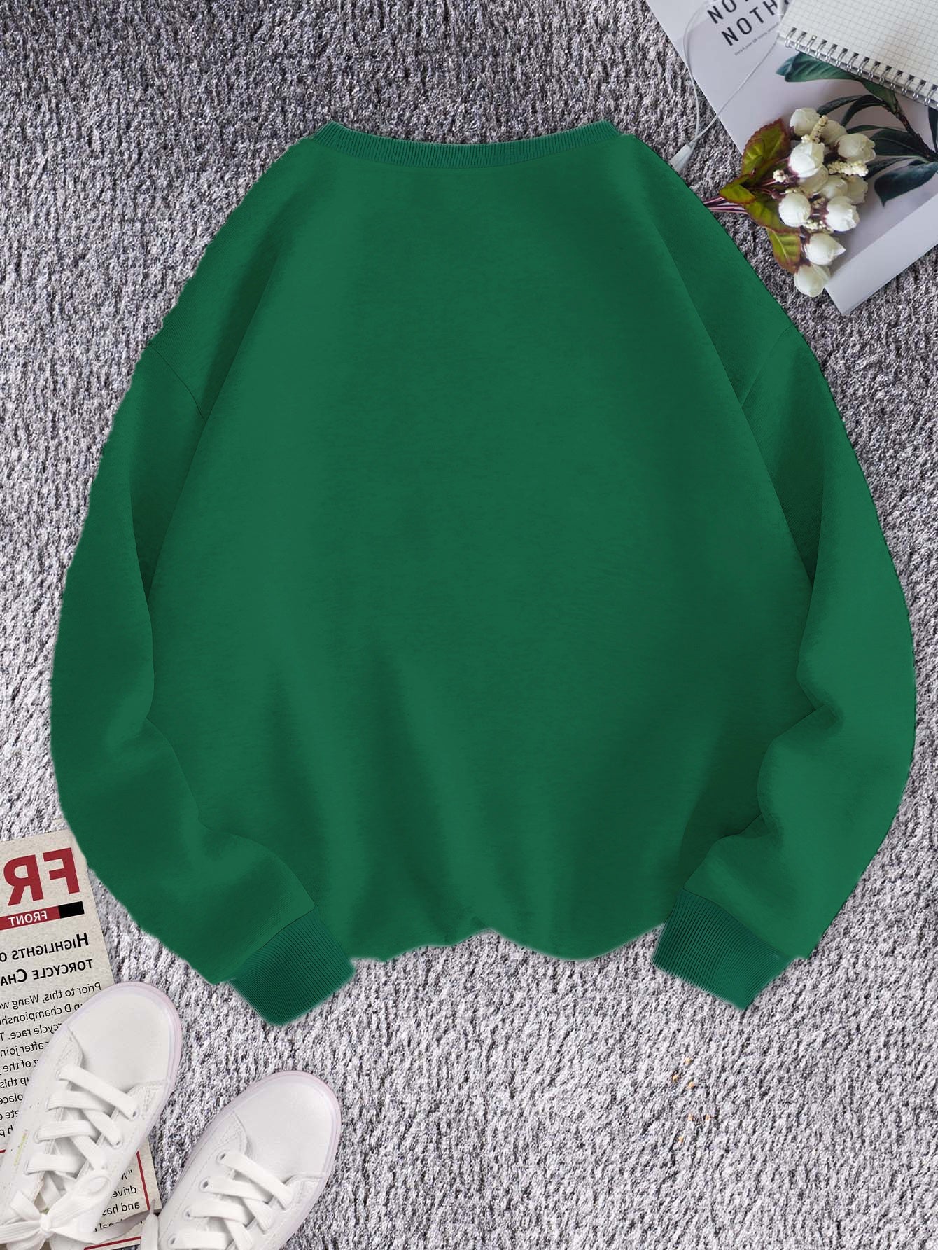 Women's Embroidered Cat Faces Sweatshirt, 250g Polyester, Round Neck, Casual Style for Fall/Winter - Machine Washable