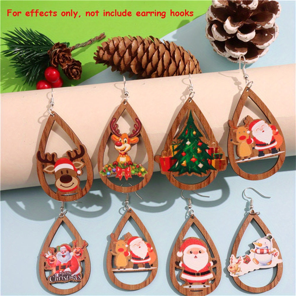 16 Styles Christmas DIY Wooden Pendants For DIY Earrings Cute Handmade Christmas Tree Snowman Elk Wooden Pendant Charms Accessories