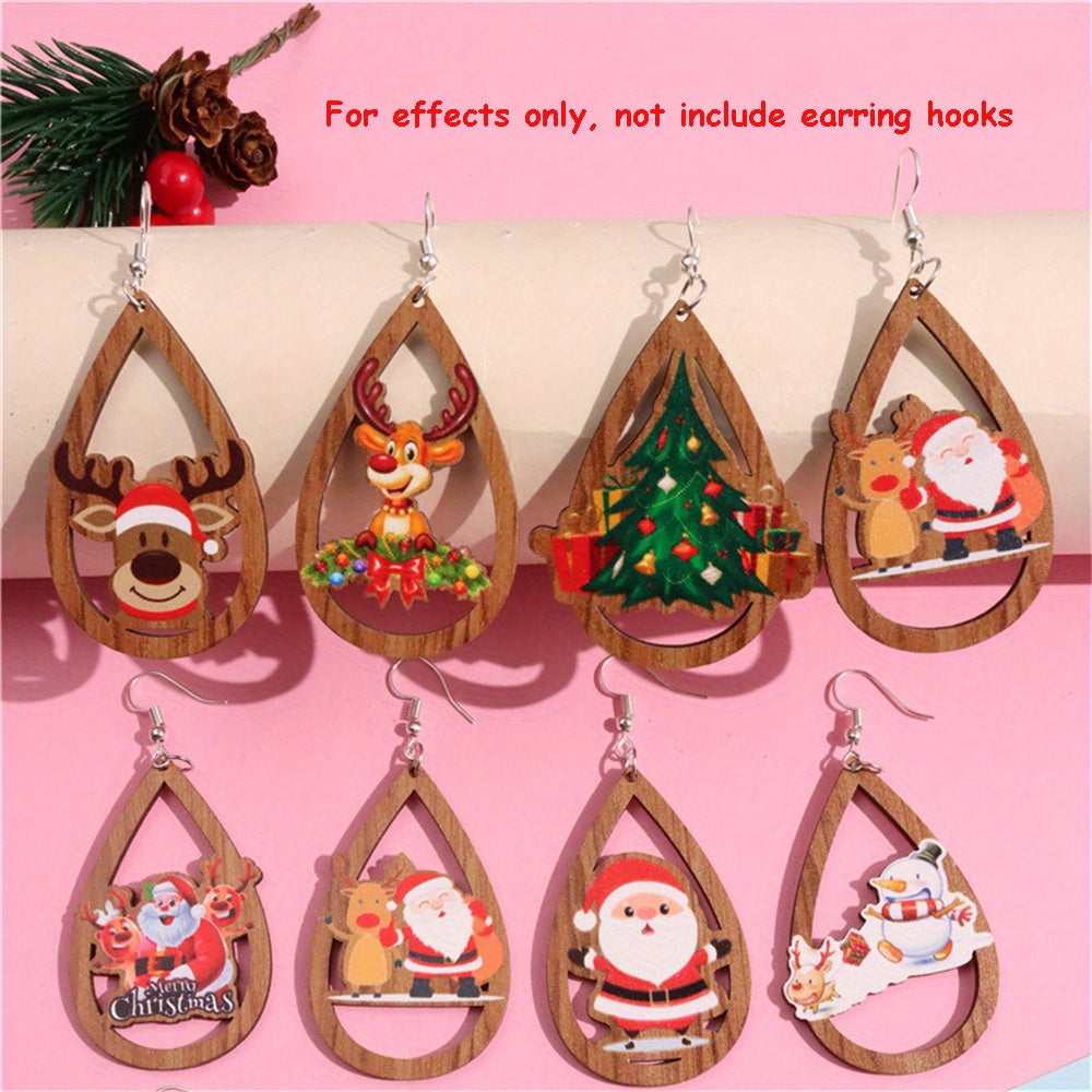 16 Styles Christmas DIY Wooden Pendants For DIY Earrings Cute Handmade Christmas Tree Snowman Elk Wooden Pendant Charms Accessories