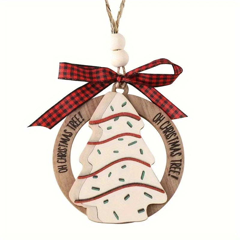 Christmas Tree-Shaped Wooden Pendant with bow Hanging Decorative for Christmas Tree, Three-dimensional Round Hanging Pendant, Christmas Decorations, Christmas Tree Hanging Ornament, Scene Decor, Room Decor, Party Supply