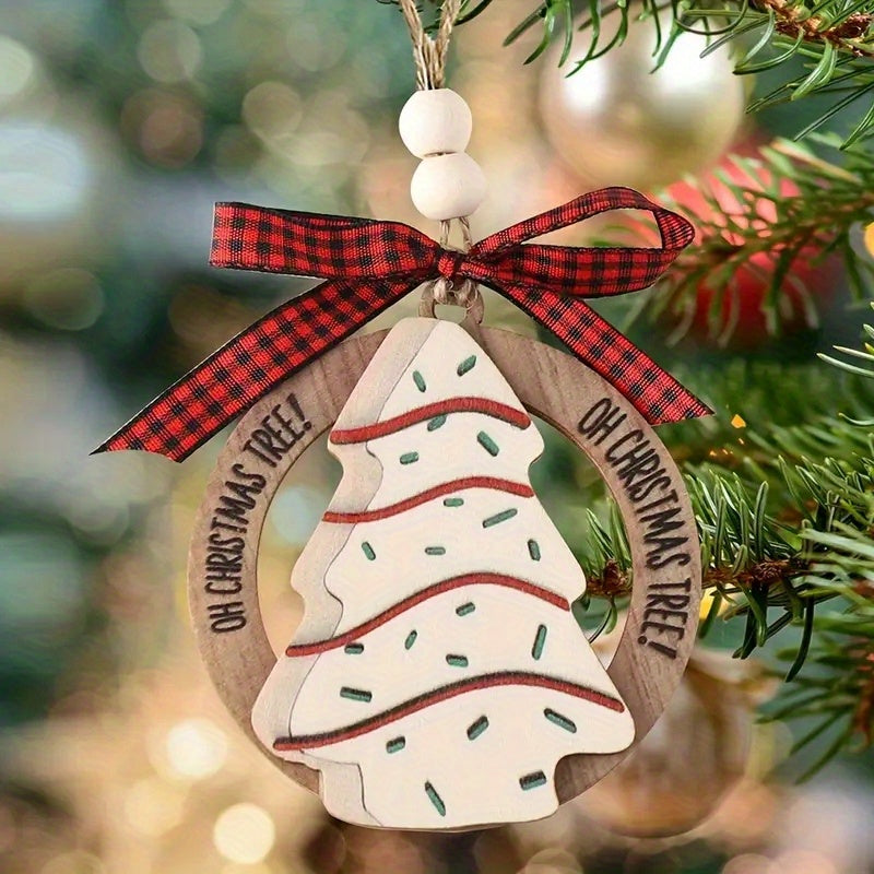 Christmas Tree-Shaped Wooden Pendant with bow Hanging Decorative for Christmas Tree, Three-dimensional Round Hanging Pendant, Christmas Decorations, Christmas Tree Hanging Ornament, Scene Decor, Room Decor, Party Supply