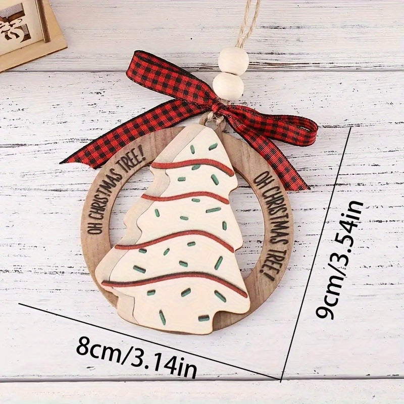 Christmas Tree-Shaped Wooden Pendant with bow Hanging Decorative for Christmas Tree, Three-dimensional Round Hanging Pendant, Christmas Decorations, Christmas Tree Hanging Ornament, Scene Decor, Room Decor, Party Supply