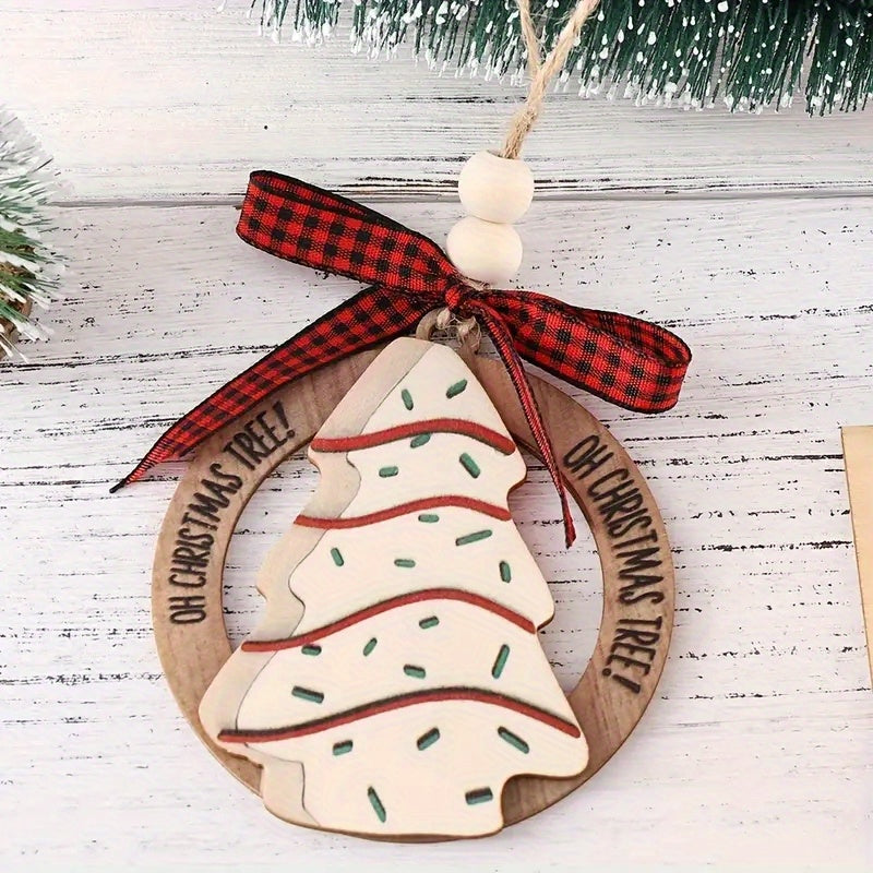 Christmas Tree-Shaped Wooden Pendant with bow Hanging Decorative for Christmas Tree, Three-dimensional Round Hanging Pendant, Christmas Decorations, Christmas Tree Hanging Ornament, Scene Decor, Room Decor, Party Supply