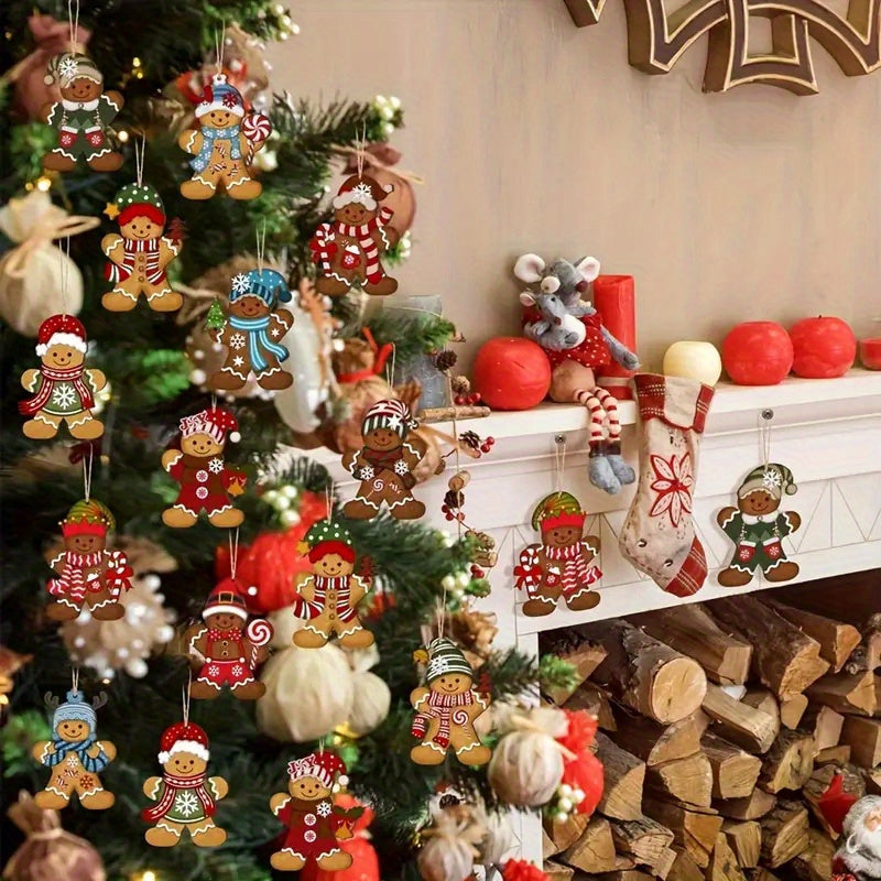 Gingerbread Man Christmas Ornaments Set- Cute Wooden Holiday Tree Decorations, Perfect for Family & Friends Party, Room and Kitchen Festive Hanging Decor