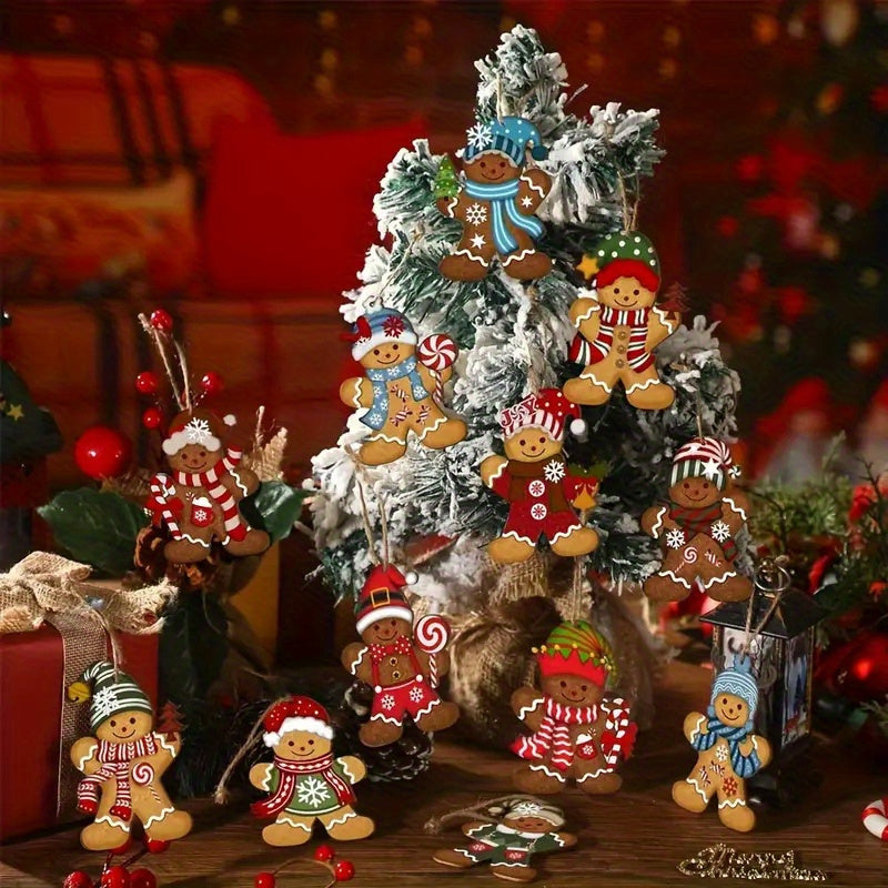Gingerbread Man Christmas Ornaments Set- Cute Wooden Holiday Tree Decorations, Perfect for Family & Friends Party, Room and Kitchen Festive Hanging Decor