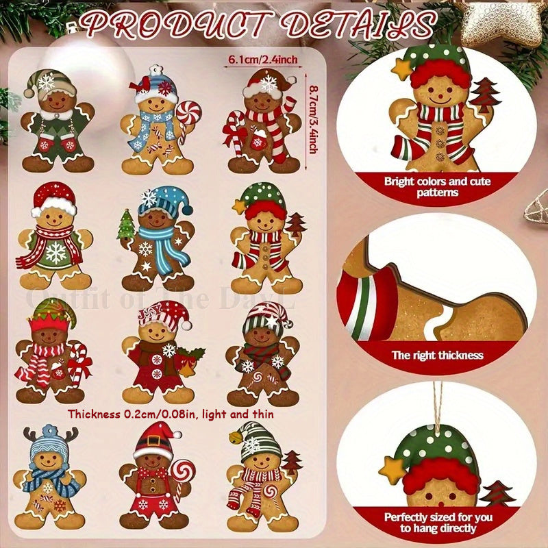 Gingerbread Man Christmas Ornaments Set- Cute Wooden Holiday Tree Decorations, Perfect for Family & Friends Party, Room and Kitchen Festive Hanging Decor