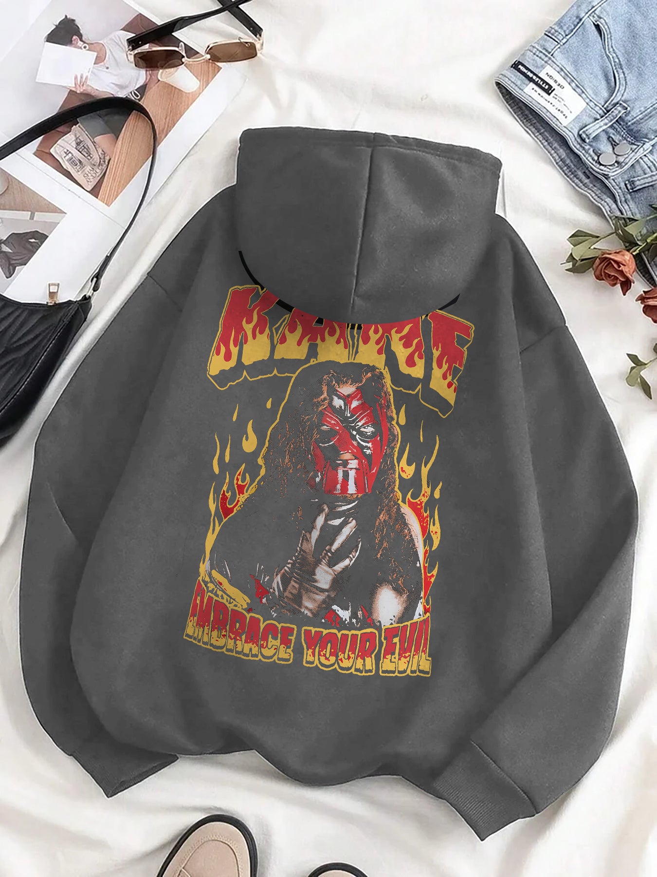 Fiery Character Artwork Fun Men's fashion hoodie casual autumn and winter fleece hoodie comfortabl eessential hoodie