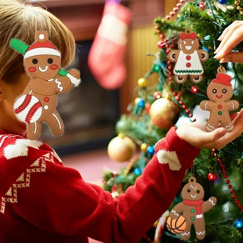 24 Piece With Hemp Rope Gingerbread Man Wooden Christmas Ornaments - Garden Style Hanging Decorations for Xmas Tree, New Year & Holiday Season Finials - Handcrafted Wood Pendants For Home, Yard & Room Decor