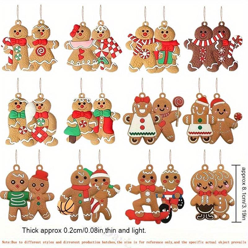 24 Piece With Hemp Rope Gingerbread Man Wooden Christmas Ornaments - Garden Style Hanging Decorations for Xmas Tree, New Year & Holiday Season Finials - Handcrafted Wood Pendants For Home, Yard & Room Decor