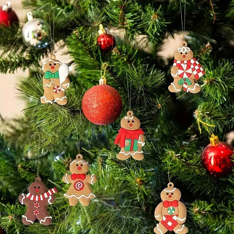 24 Piece With Hemp Rope Gingerbread Man Wooden Christmas Ornaments - Garden Style Hanging Decorations for Xmas Tree, New Year & Holiday Season Finials - Handcrafted Wood Pendants For Home, Yard & Room Decor