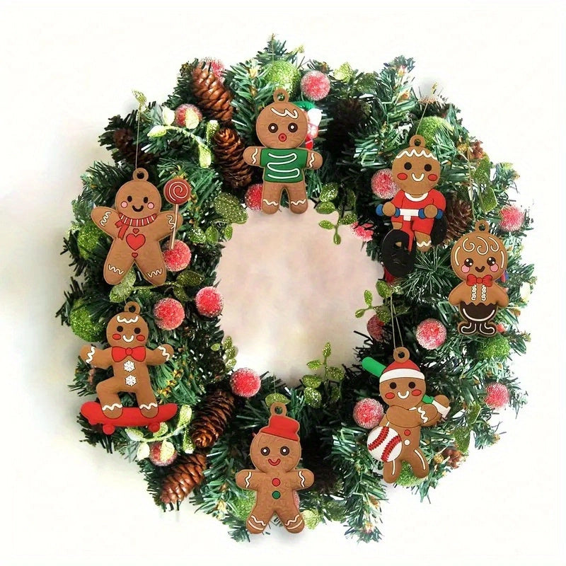 24 Piece With Hemp Rope Gingerbread Man Wooden Christmas Ornaments - Garden Style Hanging Decorations for Xmas Tree, New Year & Holiday Season Finials - Handcrafted Wood Pendants For Home, Yard & Room Decor