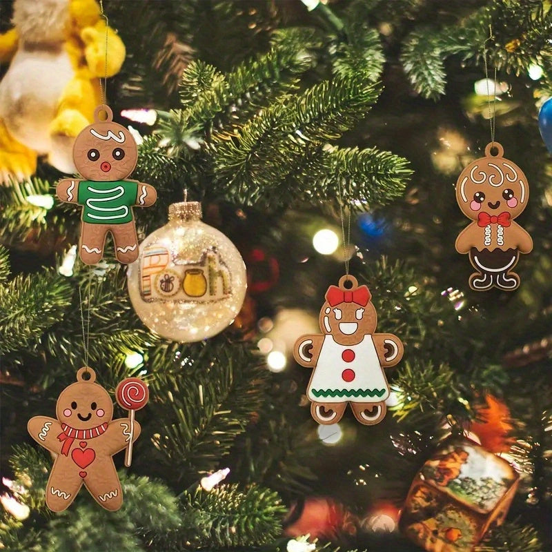 24 Piece With Hemp Rope Gingerbread Man Wooden Christmas Ornaments - Garden Style Hanging Decorations for Xmas Tree, New Year & Holiday Season Finials - Handcrafted Wood Pendants For Home, Yard & Room Decor