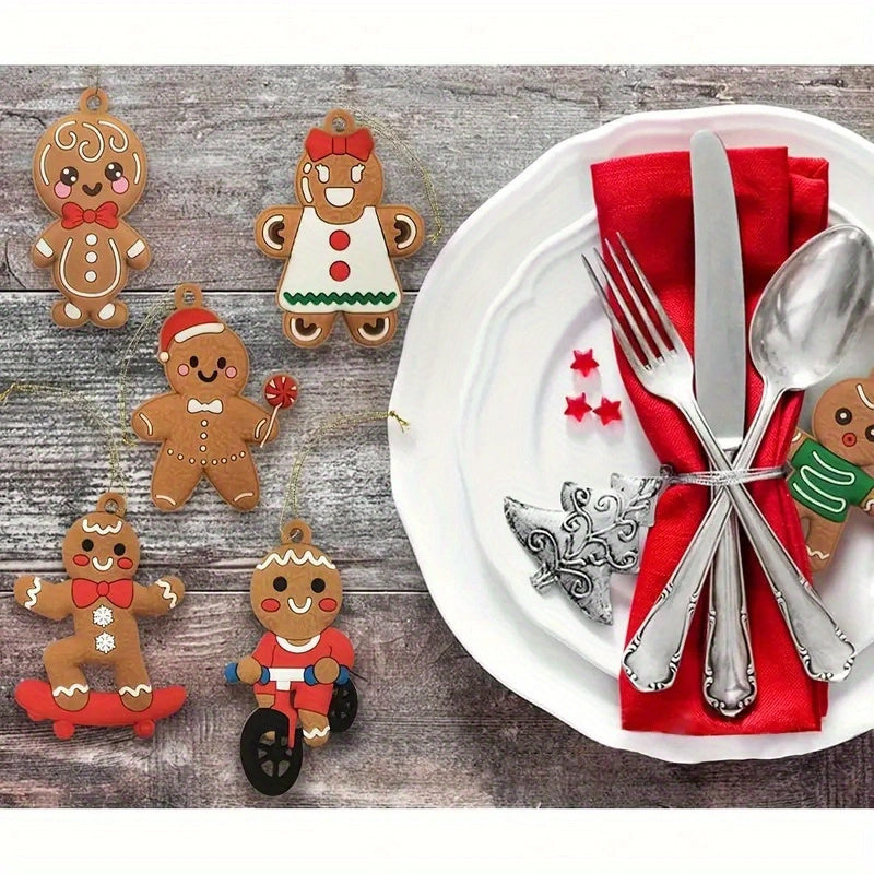 24 Piece With Hemp Rope Gingerbread Man Wooden Christmas Ornaments - Garden Style Hanging Decorations for Xmas Tree, New Year & Holiday Season Finials - Handcrafted Wood Pendants For Home, Yard & Room Decor