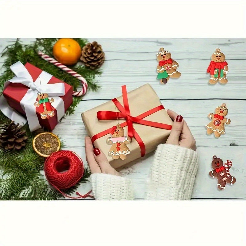 24 Piece With Hemp Rope Gingerbread Man Wooden Christmas Ornaments - Garden Style Hanging Decorations for Xmas Tree, New Year & Holiday Season Finials - Handcrafted Wood Pendants For Home, Yard & Room Decor