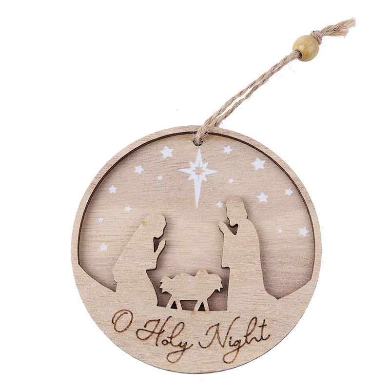 3D Wooden Classic Nativity Scene, Birth of Jesus Decoration, Round Shaped Hanging Ornament Keepsake for Home Room Christmas Decor and Gifts
