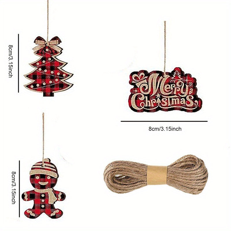 Christmas Burlap Tree Hanging Ornaments Red Black Buffalo Plaid Buffalo Check Plaid Stitching Tree Ornament Rustic Snowman Tree Ball Bell Shaped Farmhouse Xmas Ornaments for Party Holiday