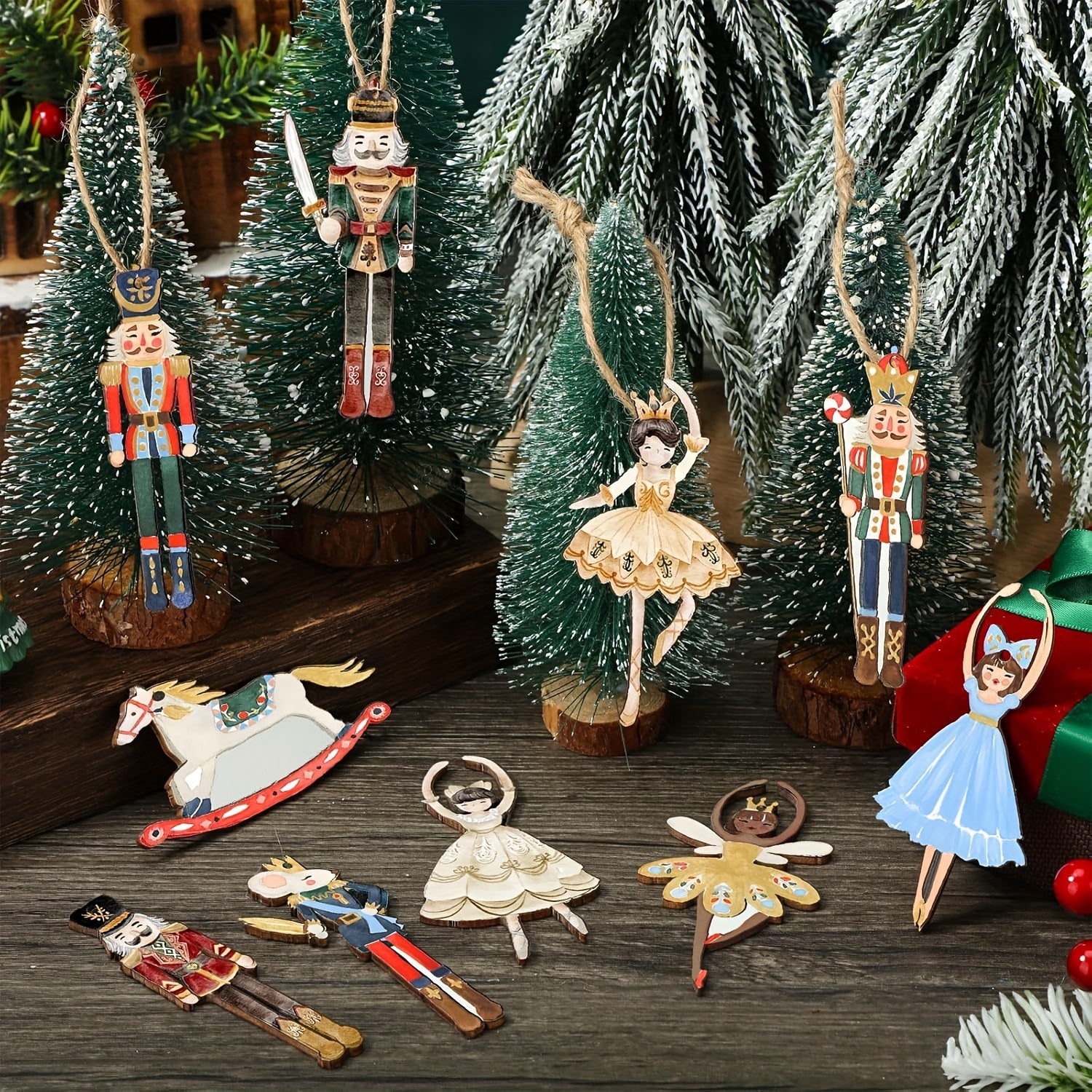 Quickly Arrive A Set of 30 Antique Wooden Nutcracker Ornaments Christmas Tree Hanging Ornaments, Including Princess, Ballerina, Mouse, King, Soldier Characters, Holiday Party Gifts, Retro Style