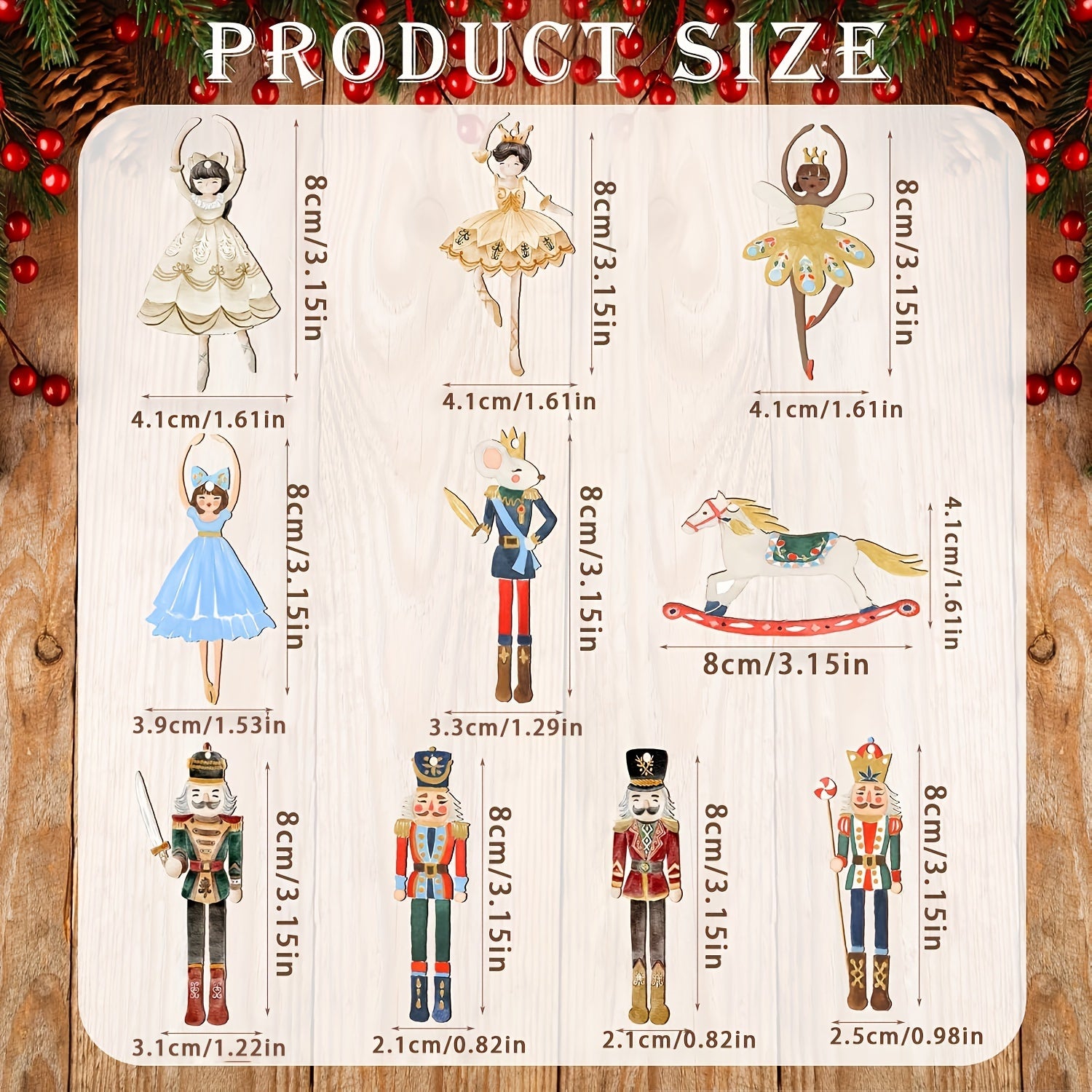 Quickly Arrive A Set of 30 Antique Wooden Nutcracker Ornaments Christmas Tree Hanging Ornaments, Including Princess, Ballerina, Mouse, King, Soldier Characters, Holiday Party Gifts, Retro Style