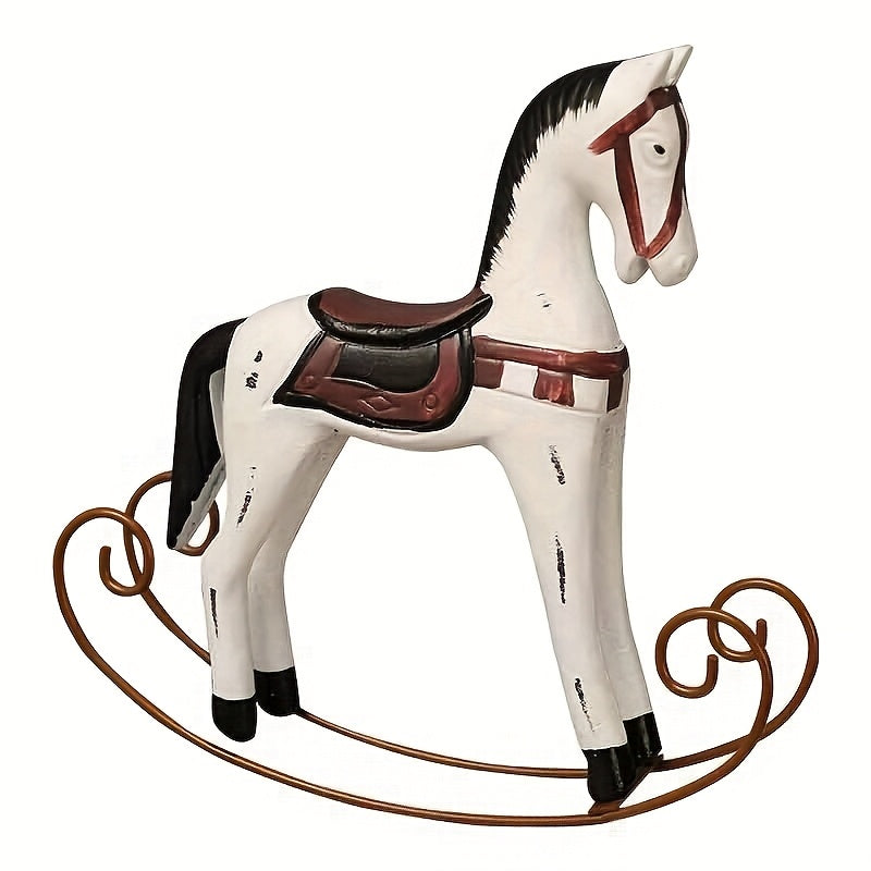 Retro Wooden Crafts Rocking Horse Desk Decor Balance Art Figurines Home Office Decor