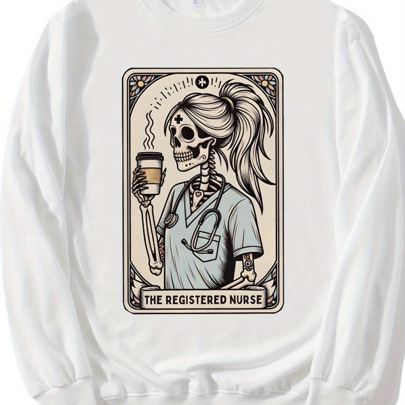 Cozy Skeleton Nurse Graphic Pullover - Soft, Crew Neck Sweater for Registered Nurses, Perfect Fall & Winter Gift
